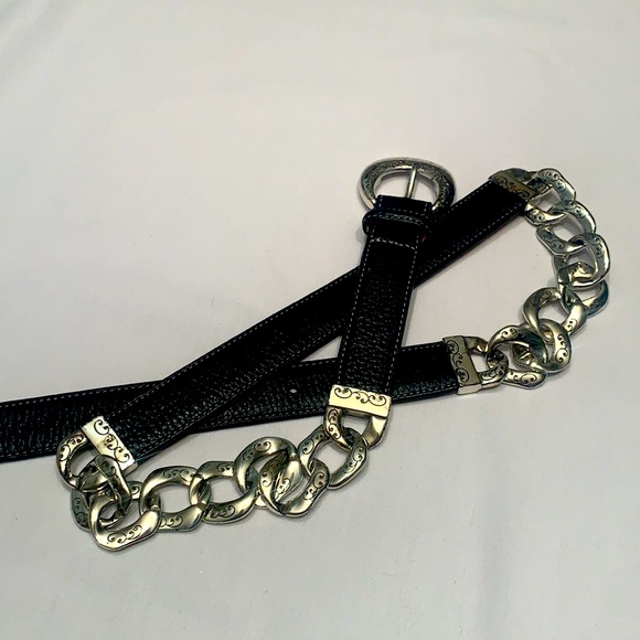 Brighton silver black belt with texture leather and adjustable fit. - Picture 2 of 7